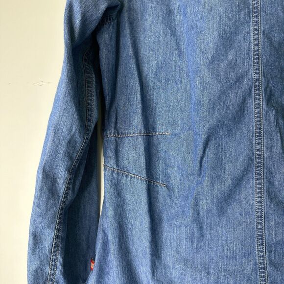 DICKIES Denim Button Down Shirt Tailored Slim Fit Darts Western Pockets 4 6 NWOT - Picture 4 of 5